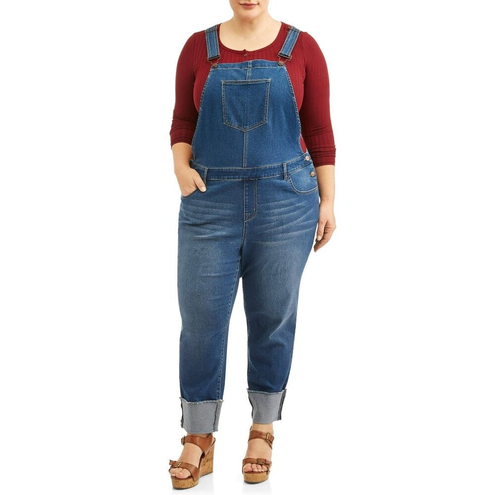 A3 Denim Women's Plus Size 24W Stretch Denim Overalls with Cuffs Festival NWT